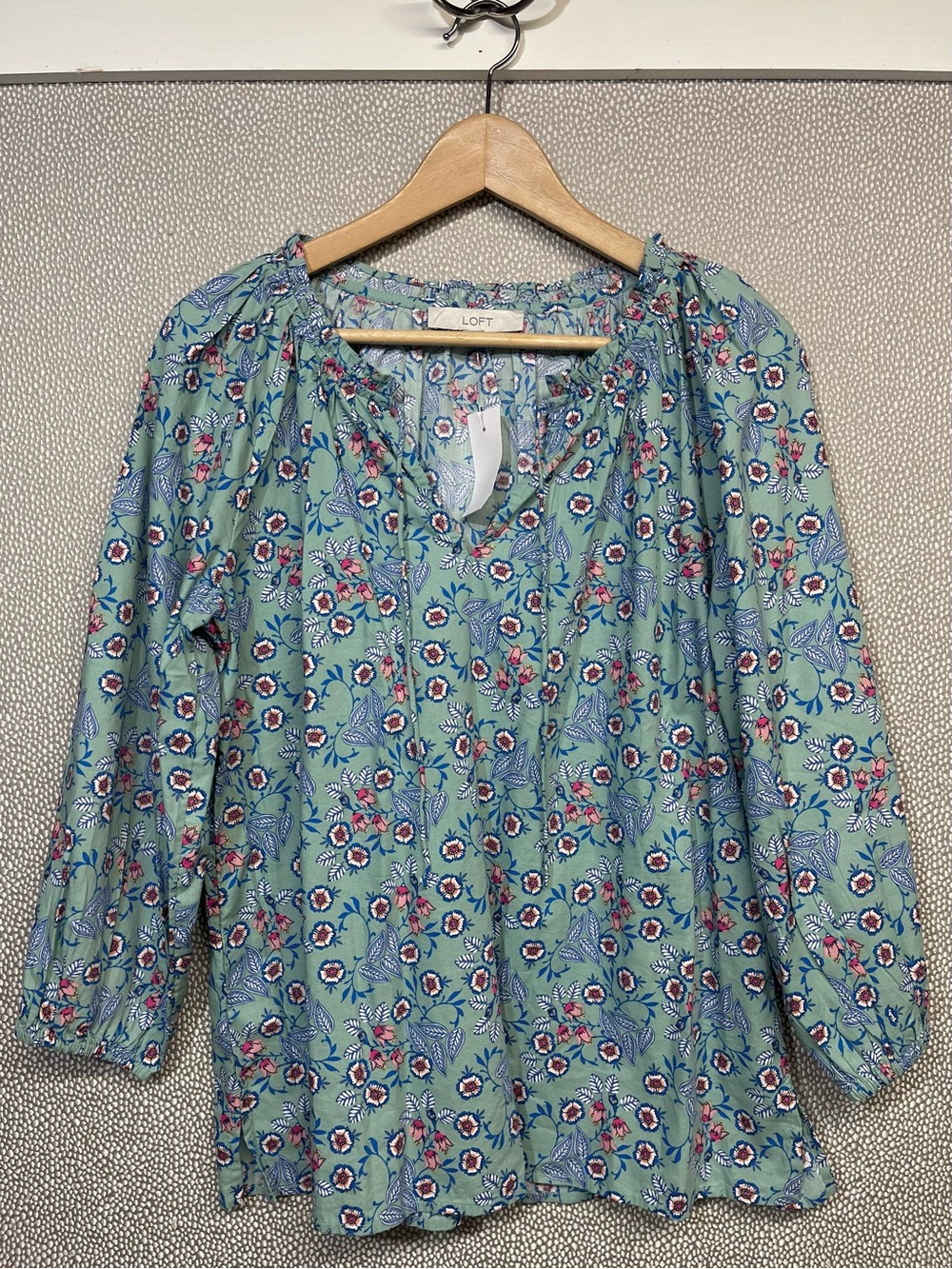 🆕 S Ann Taylor LOFT Teal Green Floral V-Neck Peasant Top NWT